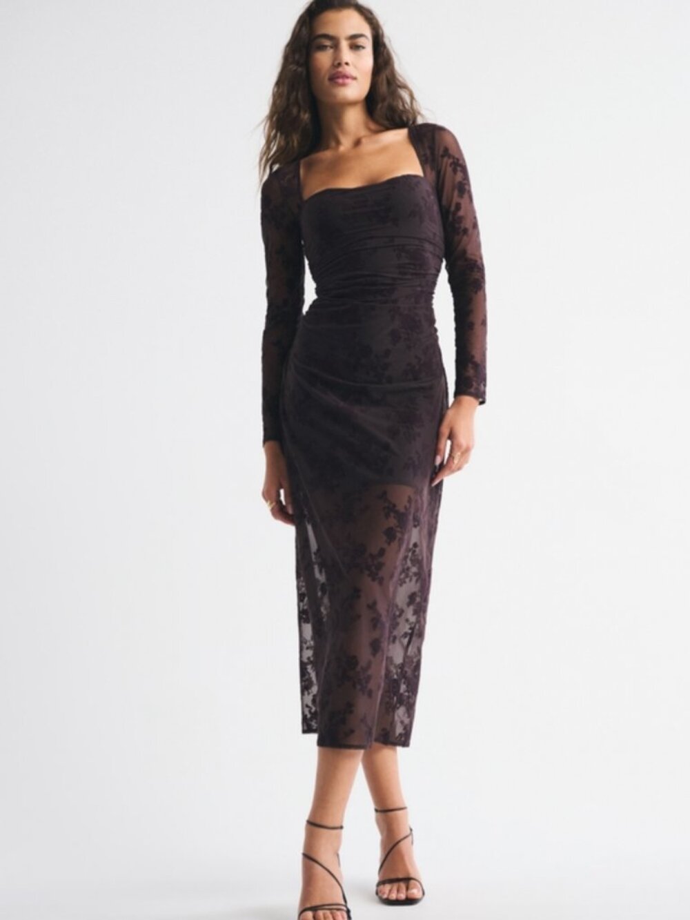 Abercrombie Bra-Free Long-Sleeve Mesh Maxi Dress